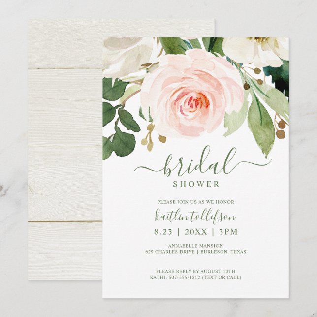 Bridal Shower Watercolor Bouquet Blush Pink Invitation (Front/Back)