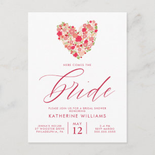 BRIDAL SHOWER Watercolor Floral Heart Postcard