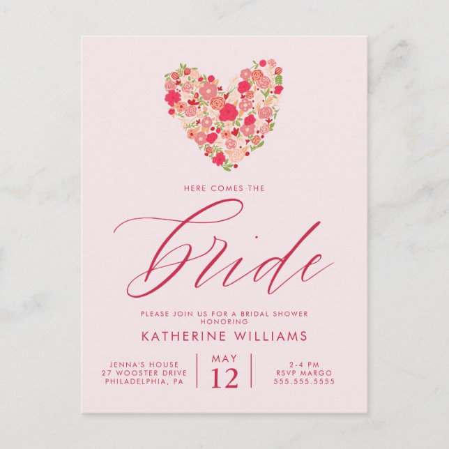 BRIDAL SHOWER | Watercolor Floral Heart Postcard (Front)