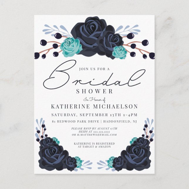BRIDAL SHOWER | Watercolor Floral Invitation Postcard (Front)