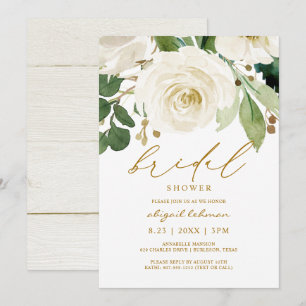 Bridal Shower Watercolor Floral White Greenery 2 Invitation