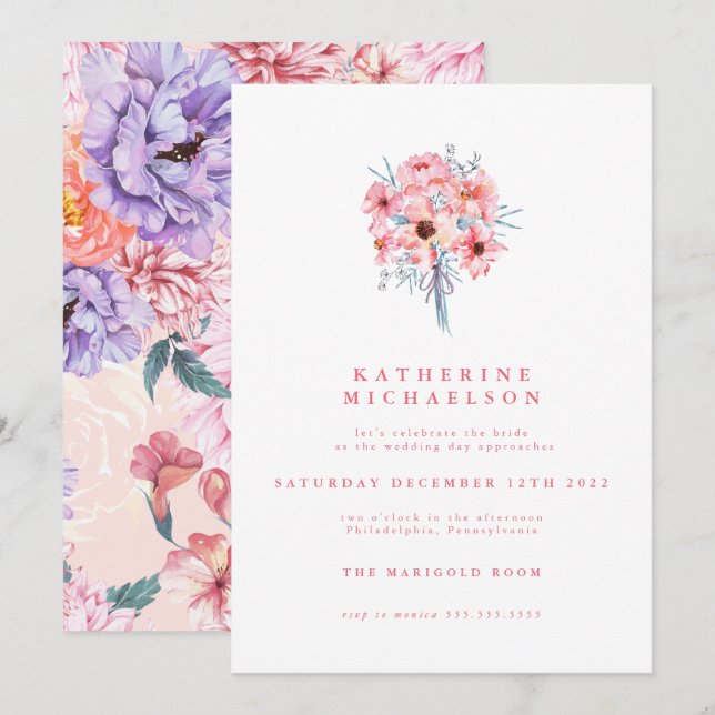 BRIDAL SHOWER | Watercolor Flower Bouquet Invitati Invitation (Front/Back)