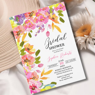 Bridal Shower watercolor flowers yellow and pink Invitation
