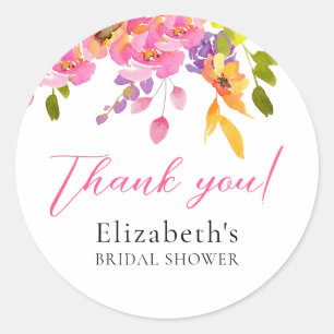 Bridal Shower watercolor flowers yellow Classic Round Sticker