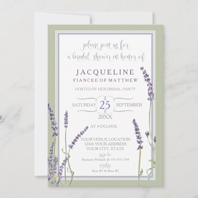 Bridal Shower Watercolor French Lavender Flowers Invitation (Front)
