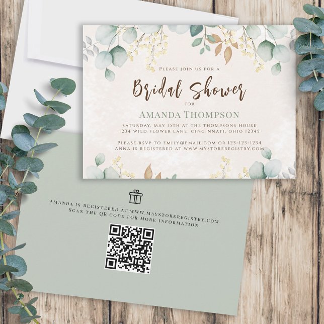 Bridal Shower Watercolor Greenery Eucalyptus Invitation (Creator Uploaded)