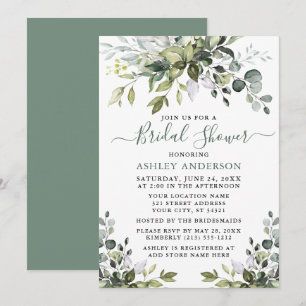 Bridal Shower Watercolor Greenery Sage Green Invitation