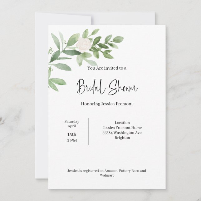 Bridal Shower Watercolor Invitation (Front)