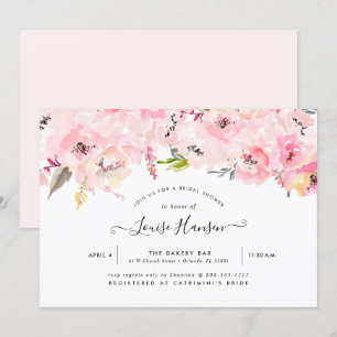 Bridal Shower, Watercolor Pale Pink Peonies Invitation