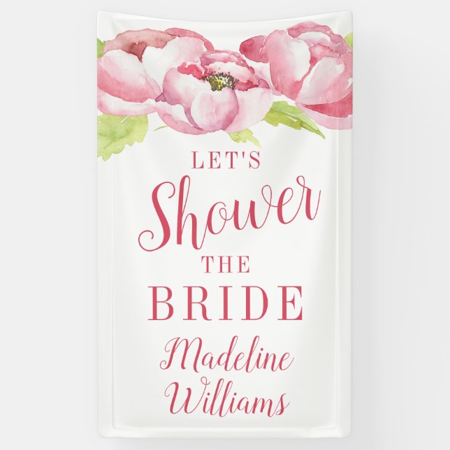 Bridal Shower | Watercolor Pink Peonies Banner (Vertical)