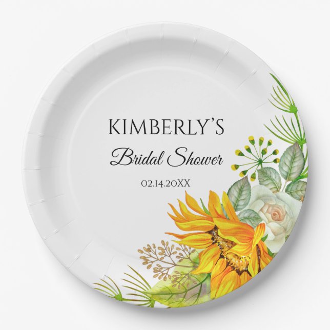 Bridal Shower Watercolor Sunflowers Paper Plate (Front)
