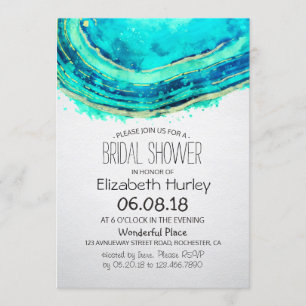 Bridal Shower Watercolor Teal & Gold Agate Geode Invitation