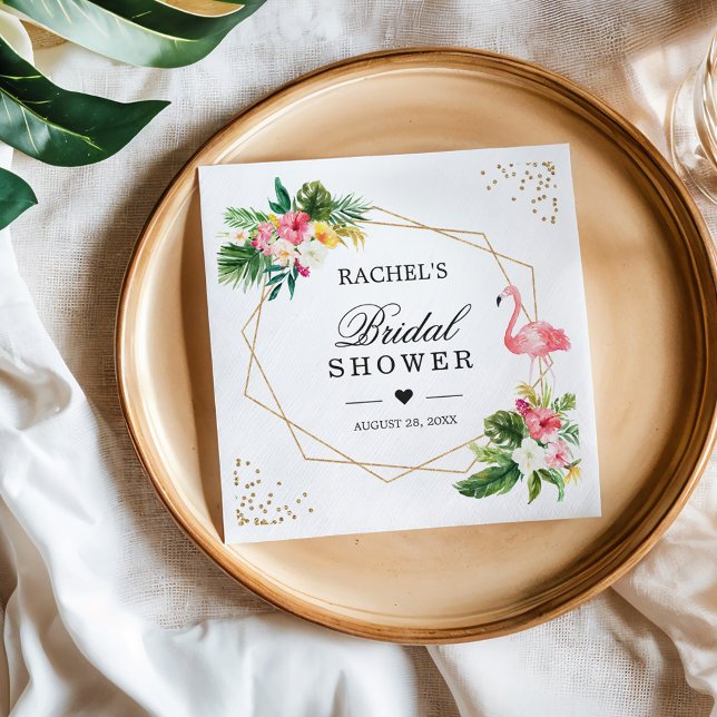 Bridal Shower Watercolor Tropical Flamingo Floral Napkin (Creator Uploaded)