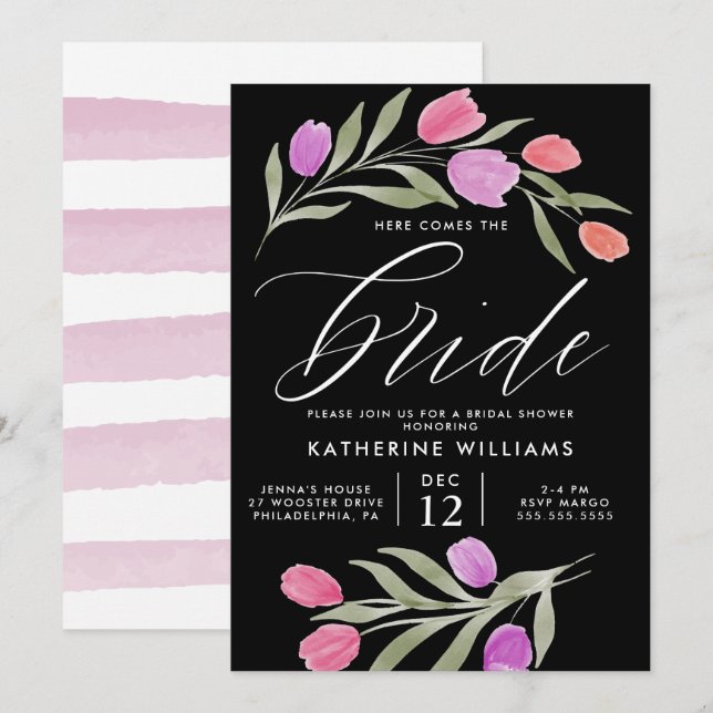 BRIDAL SHOWER | Watercolor Tulip Floral Invitation (Front/Back)