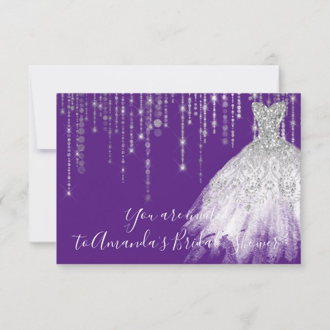 Bridal Shower Waves Dress Grey Grey Silver Purple Invitation (Front)