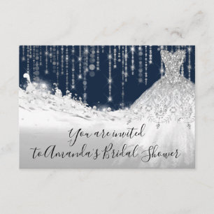 Bridal Shower Waves Glitter Grey Grey Navy Spark Invitation