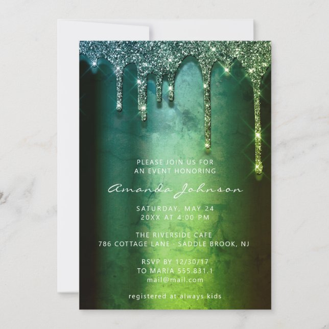 Bridal Shower Wedding Birthday Tropical Green Drip Invitation (Front)