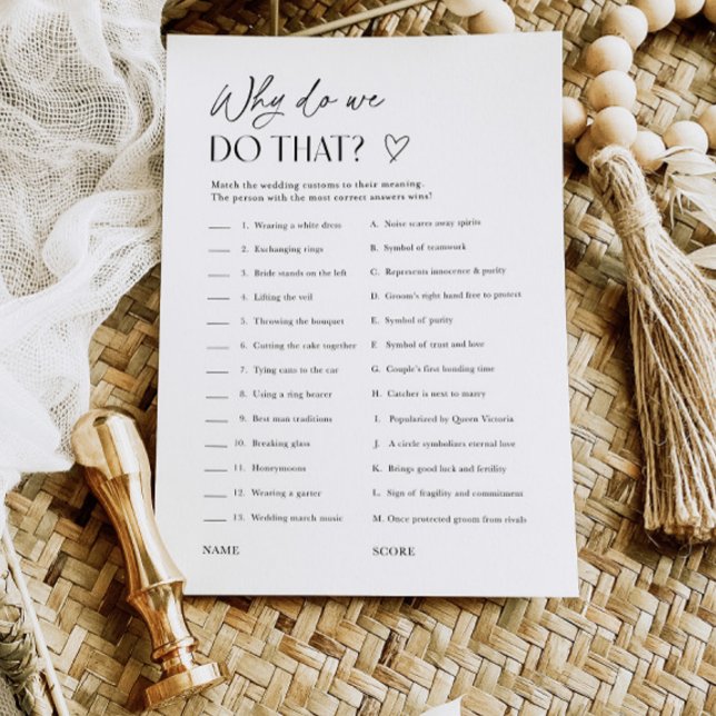 Bridal Shower Wedding Customs Matching Game Card (Creator Uploaded)