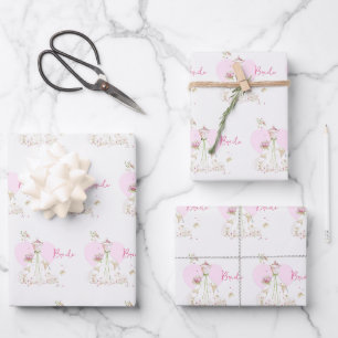 Bridal Shower Wedding Dress Hearts Wrapping Paper Sheet