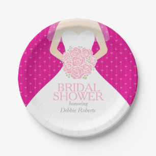 Bridal shower wedding dress pink paper plates