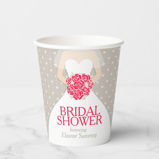 Bridal shower wedding dress red roses paper cups (Front)