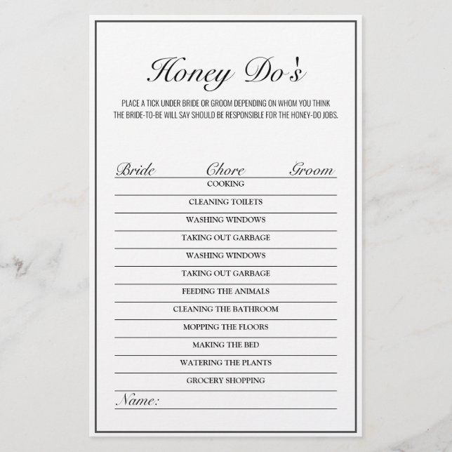 Bridal Shower Wedding Game Modern Minimalist White (Front)