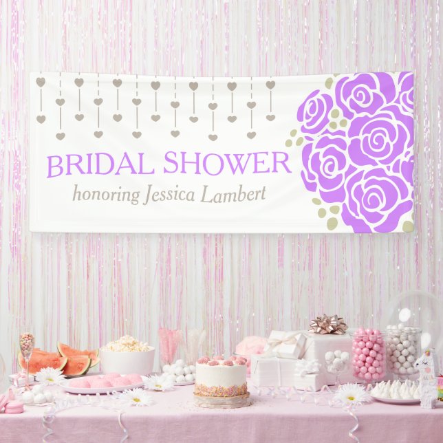 Bridal shower wedding purple posy name banner (Party)
