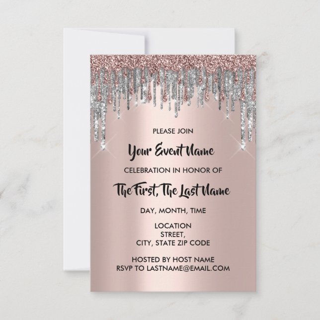 Bridal Shower Wedding Sweet 16th Rose Glitter Drip Invitation (Front)