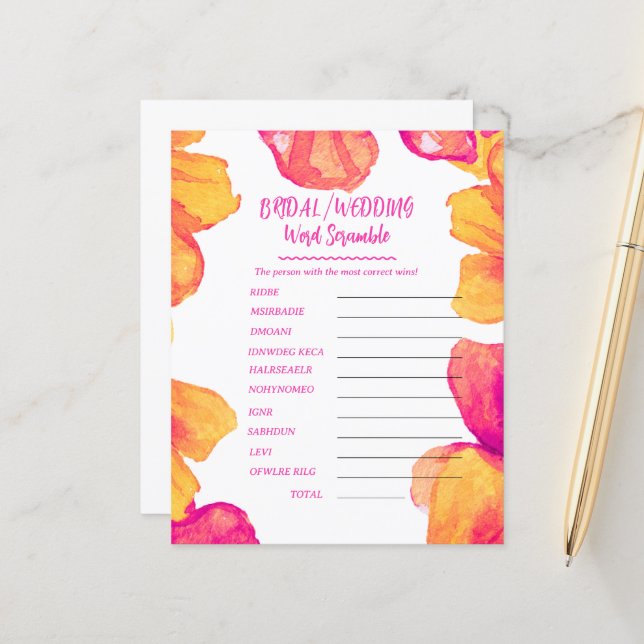 Bridal Shower Wedding Theme Word Scramble Game (Front/Back In Situ)