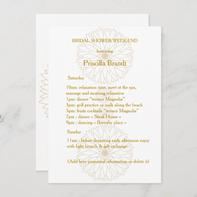 Bridal Shower Week-end, Monet's Dahlia suite,white Invitation (Front/Back)