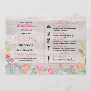 Bridal Shower Weekend Itinerary Pink Coral Invite