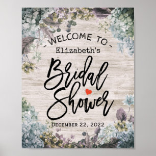 Bridal Shower Welcome Botanical Floral Rustic Wood Poster