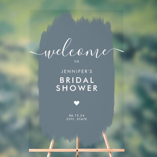 Bridal Shower Welcome Gold Script Dusty Blue Paint Acrylic Sign (Neutral)