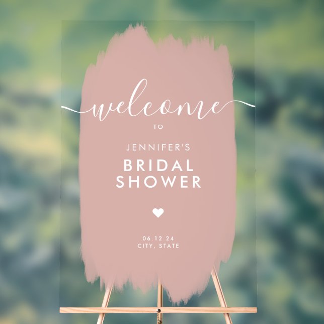 Bridal Shower Welcome Gold Script Dusty Pink Paint Acrylic Sign (Neutral)