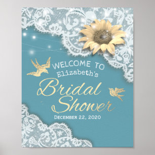 Bridal Shower Welcome Lace Sunflower String Lights Poster