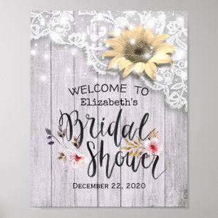 Bridal Shower Welcome Lace Sunflower Wood Lights Poster