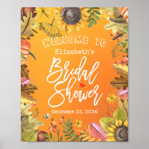 Bridal Shower Welcome Maple Leaf Pumpkin Sunflower Poster