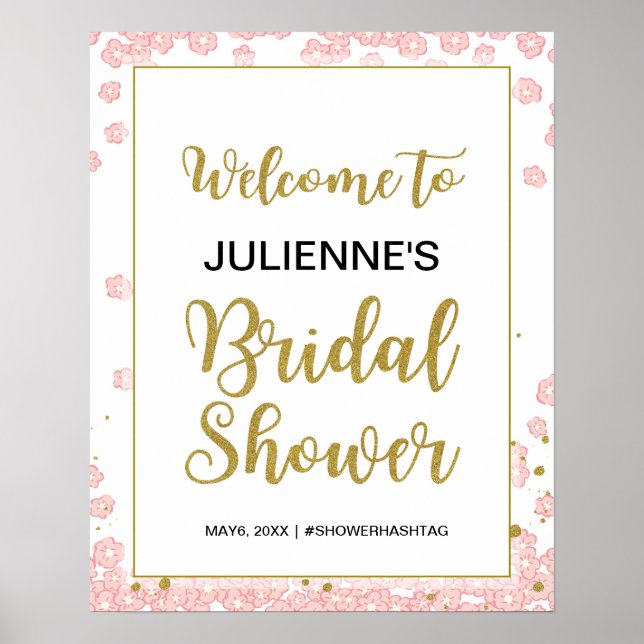 Bridal Shower Welcome | Pink and Gold Glitter Poster (Front)
