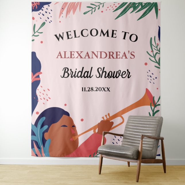 Bridal Shower Welcome Pink Photo Booth Backdrop Tapestry (In Situ)