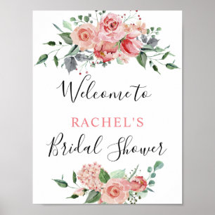 Bridal Shower Welcome Pink Rose Watercolor Chic Poster