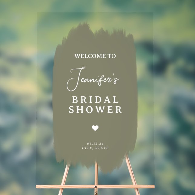 Bridal Shower Welcome Script Sage Green Paint Acrylic Sign (Neutral)