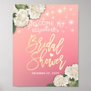 Bridal Shower Welcome Sign Hydrangea String Lights