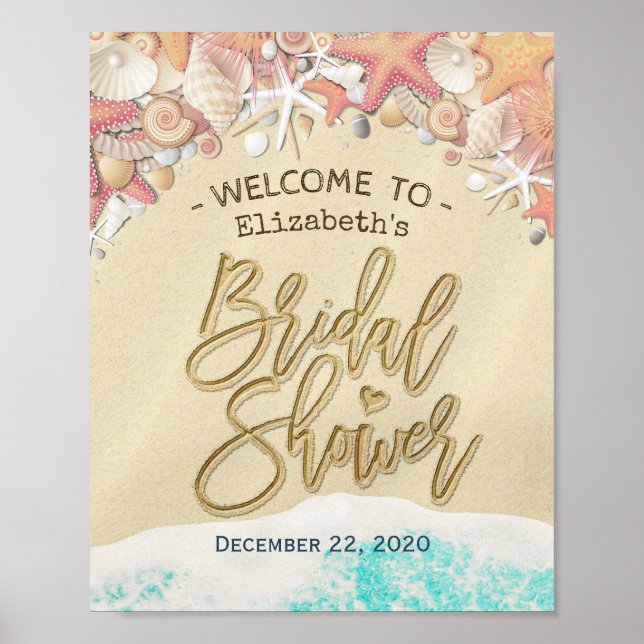 Bridal Shower Welcome Summer Sandy Beach Starfish Poster (Front)