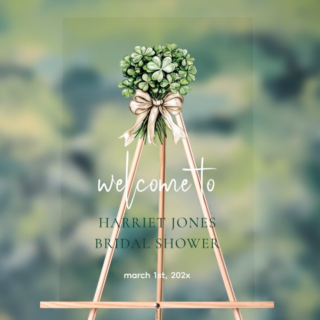 Bridal Shower Welcome Watercolor Clover Bouquet Acrylic Sign (Neutral)