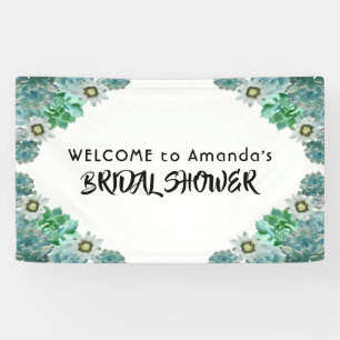 Bridal Shower welcome white green succulents Banner