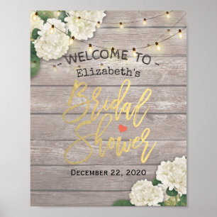 Bridal Shower Welcome Wood Flowers String Lights Poster