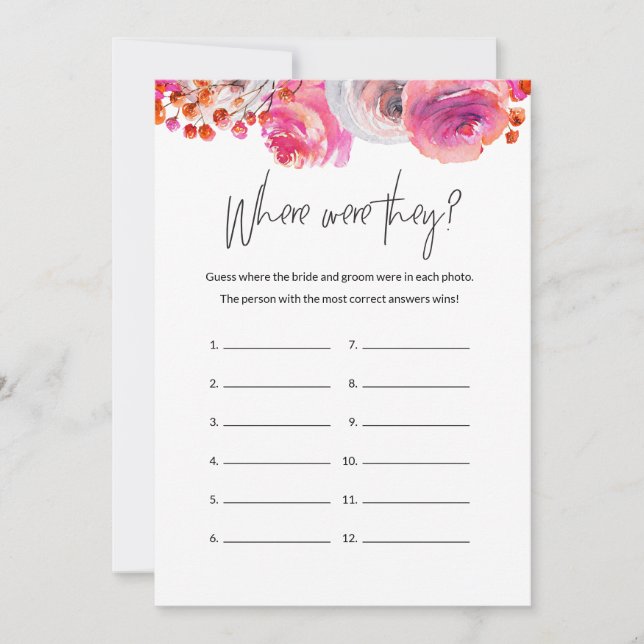 Bridal Shower Where Were They Game Floral Card (Front)