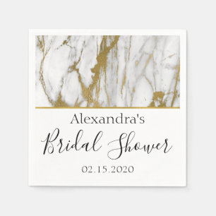 Bridal Shower White and Gold Elegant Marble Napkin