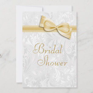 Bridal Shower White Damask and Faux  Bow Invitation