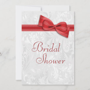 Bridal Shower White Damask and Faux Bow Invitation